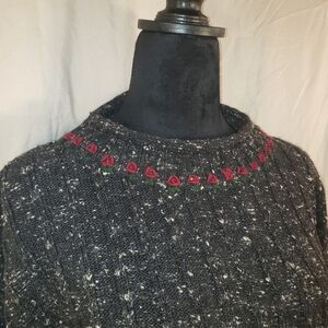 River Art Gray Sweater with Red and Green Details - L